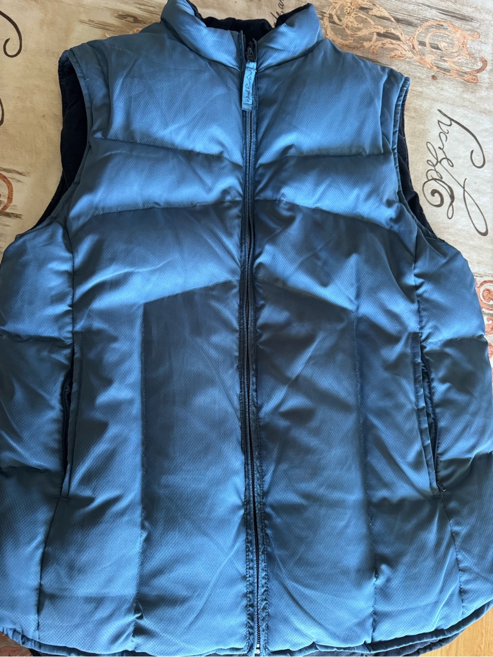 WindRiver Quilted Blue reversible Puffer Vest. Navy corduroy one side.